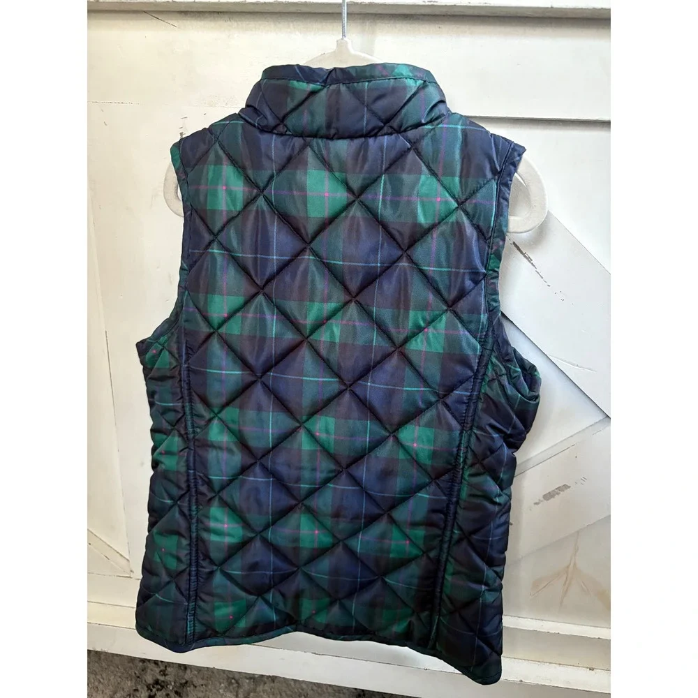 Crown & Ivy Kids Quilted Plaid Vest Navy Green Puffer Size S Christmas Holiday‎